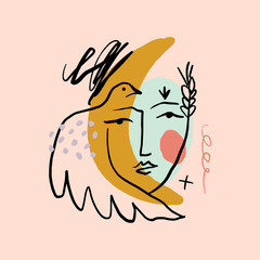 Line modern minimalist woman face art design print.