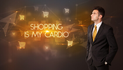 Businessman thinking about shopping concept