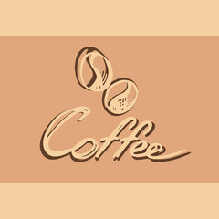 Kraft Coffee Icon Colorful style hand drawn. Coffee logo with coffee beans and Typography text. Coffee break