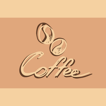 Kraft Coffee Icon Colorful style hand drawn. Coffee logo with coffee beans and Typography text. Coffee break