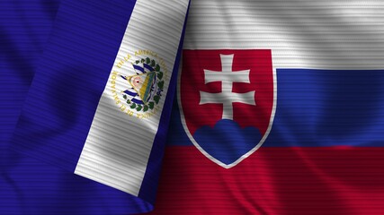 Slovakia and El Salvador Realistic Flag – Fabric Texture 3D Illustration - obrazy, fototapety, plakaty