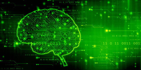 2d illustration Concept of thinking, background with brain, Abstract Artificial intelligence. Technology web background
