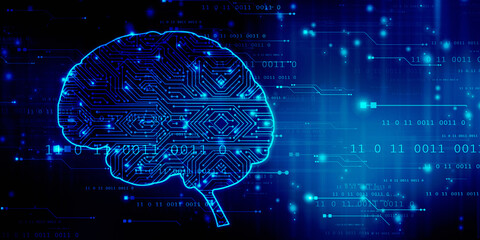Fototapeta premium 2d illustration Concept of thinking, background with brain, Abstract Artificial intelligence. Technology web background 