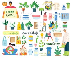 Hand drawn elements of zero waste life in vector. Eco style. No plastic. Go green