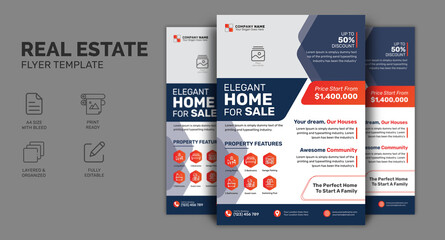 Modern Creative Real Estate Flyer Template | Real Estate Marketing Poster | Modern Leaflet Design Vector | property sale flyer