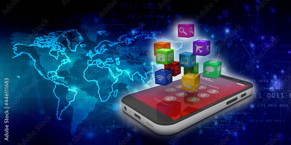 Poster 3d rendering transmitter mobile wifi