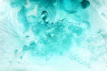 Abstract blue-green ocean, paint in water background. swirl of splashes and waves in motion. Fluid...