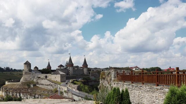 Medieval castle in Kamianets-Podilskyi, Ukraine, timelapse.