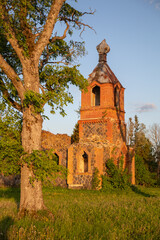 the old red brick ruins of the orthodox church 