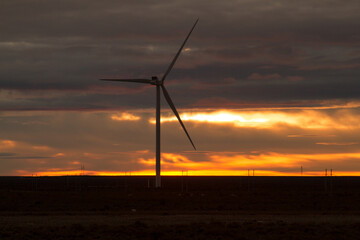 static wind turbine in the evening