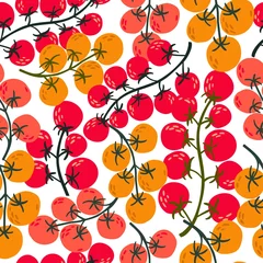 Gardinen Küche Muster  flat seamless pattern cherry hand drawn tomato. Flat vegetables on white. Vegan, farmed, natural  © Yelyzaveta Kovalenko
