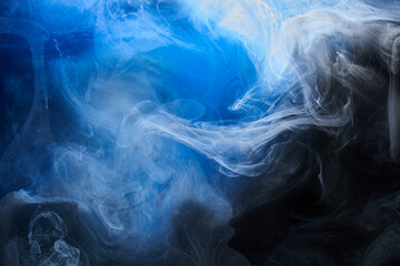 Abstract blue ocean background. Underwater swirling smoke, vibrant sea colors wallpaper, wave paint in water