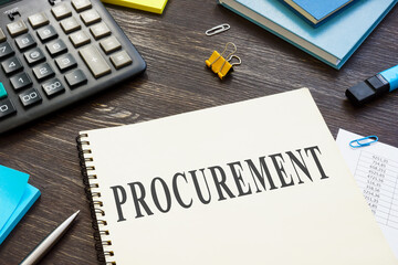 Information about procurement process in the book on the desk. - obrazy, fototapety, plakaty