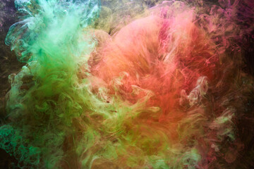 Naklejka na ściany i meble Multicolored bright smoke abstract background colorful fog vibrant colors wallpaper swirl mix paint underwater