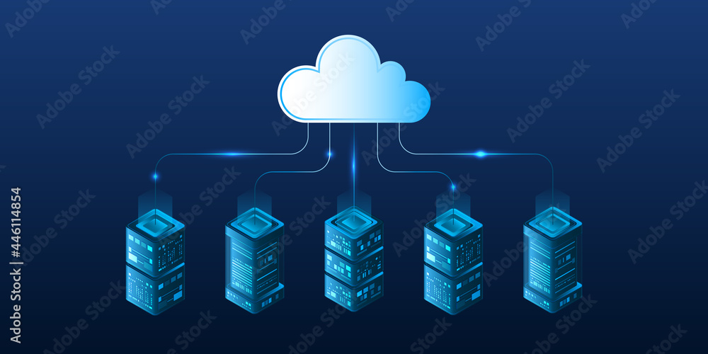 Leinwandbilder 3d Futuristic Hosting server. Abstract datacenter or blockchain background. web hosting vector banner. Cloud technology, media server.