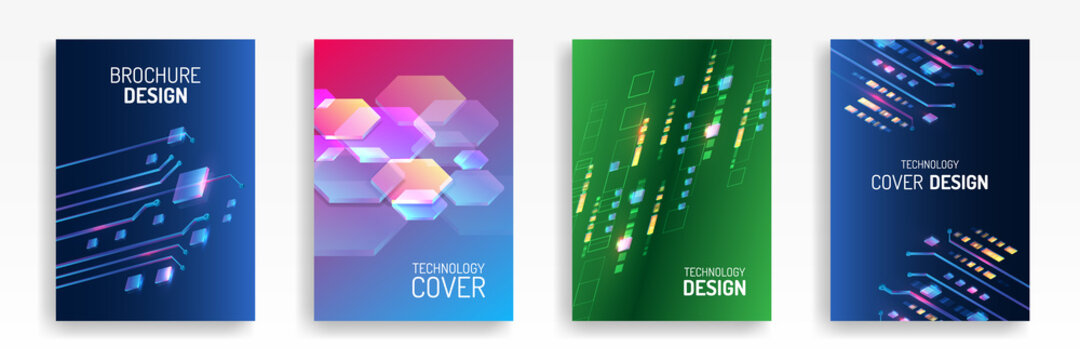Contemporary science and digital technology concept. Vector template for brochure or cover with hi-tech elements background. Blue layout futuristic brochures, flyers, placards.