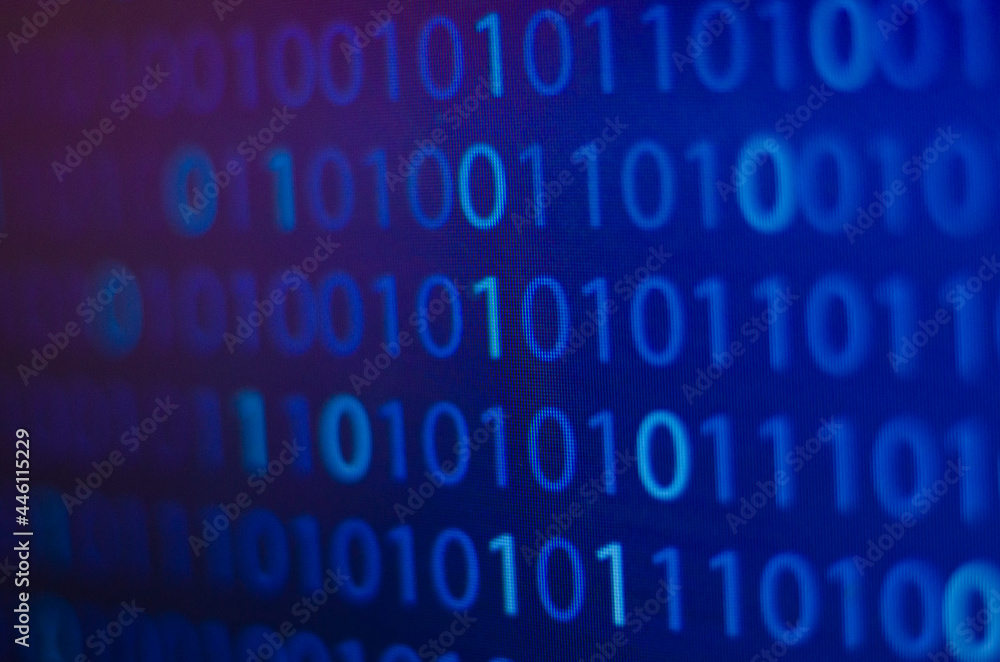 Poster binary number, computer on blue background screen concept, internet and computer technology