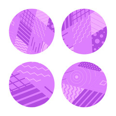 Set of vector circles decorated with a geometric pattern. Round shape templates. Background of rhombuses, parallel lines and zigzags.
