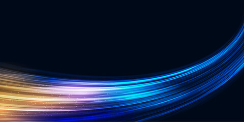 Modern abstract high speed movement. Dynamic motion light trails on dark blue background. Futuristic, technology pattern for banner or poster design background concept.