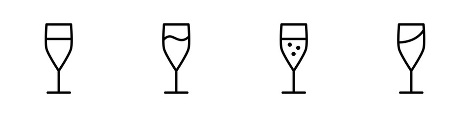 Conjunto de iconos de copa de vino y licor, estilo l&iacute;nea. Concepto de bebida. Ilustraci&oacute;n vectorial