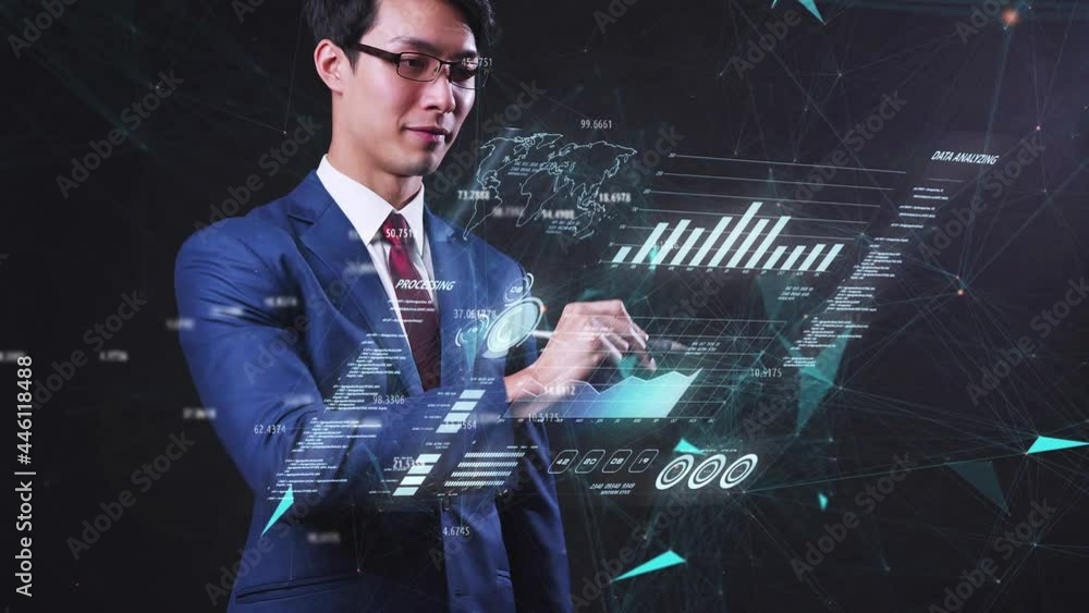Aufkleber businessman using computer futuristic finance info graphic graph chart data analytic business analys