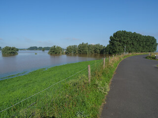 Fototapeta na wymiar Hochwasser am Rhein bei Bislich