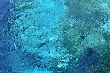 Underwater scene with bubbles. Blurred water surface turbulence with shades ranging from light blue to dark blue