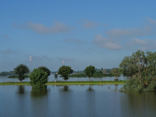 Obraz premium Hochwasser am Rhein bei Bislich
