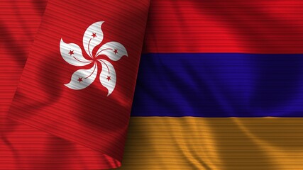 Armenia and Hong Kong Realistic Flag – Fabric Texture 3D Illustration