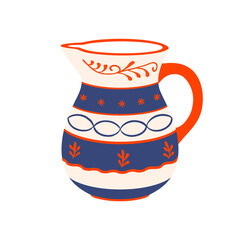 Сeramic jug isolated on white background.  Cute kitchenware. Vector illustration.
