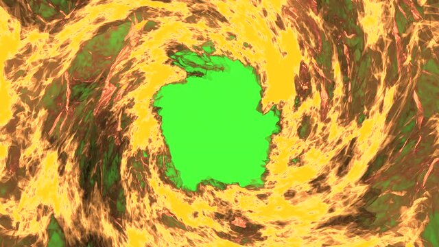 渦巻く炎とグリーンバック