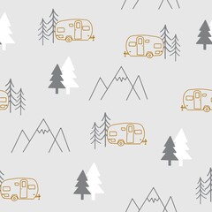 Light Grey Camper Print Repeating Pattern Seamless