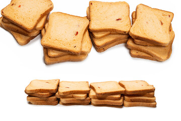 Delicious bread slices isolated on a white background.