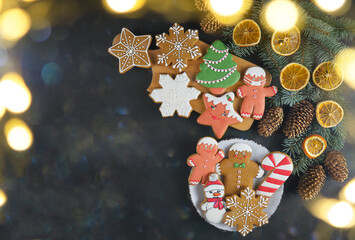 Christmas homemade gingerbread. Copy space