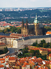 Summer view of the sunlit Prague Castle (Prazsky Hrad) and St. Vitus Cathedral
