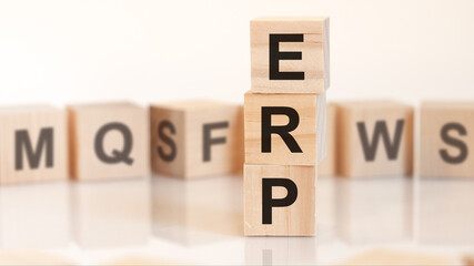 word ERP from wooden blocks with letters, concept