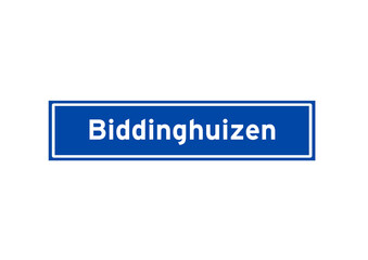 Biddinghuizen isolated Dutch place name sign. City sign from the Netherlands.