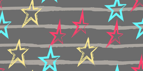 Colored stripes and stars. Simpless. Fashion watercolor striped design.