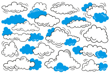 Fototapeta premium Vector illustration of doodles clouds. Black hand drawn clouds. Flat style vector illustration. 