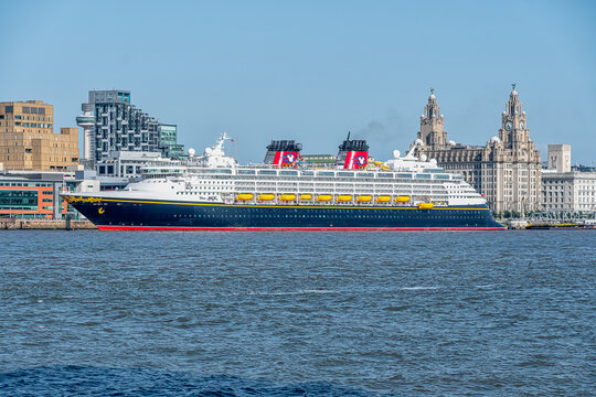 View of the Disney Magic cruise ship on a rare visit to the UK
