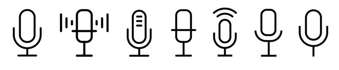 Microphone Icons - vector in line style. Microphone icons isolated. Vector illustration