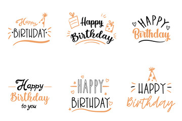 Set of happy Birthday lettering inscriptions. Vector illustration.