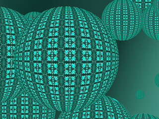Abstract composition of green spheres of different sizes. 3d rendering