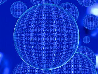Abstract composition of blue spheres of different sizes. 3d rendering.