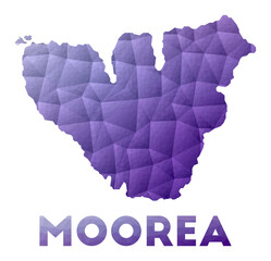 Map of Moorea. Low poly illustration of the island. Purple geometric design. Polygonal vector illustration.