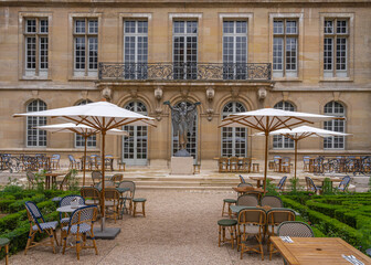 Paris, France - 07 16 2021: View from the inner courtyard of the Carnavalet Museum facade