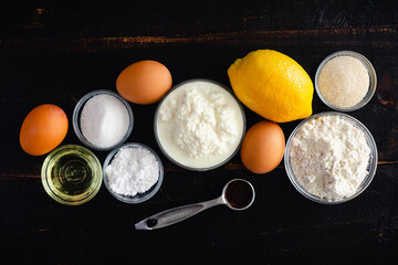 Soffioni Abruzzesi (Sweet Ricotta Pastries) Ingredients: Ricotta cheese, eggs, lemond, and other raw pastry ingredients