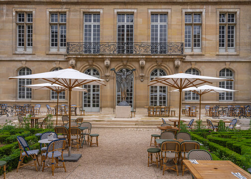 Paris, France - 07 16 2021: View from the inner courtyard of the Carnavalet Museum facade