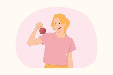 Young healthy vegan girl hold apple fruit concept