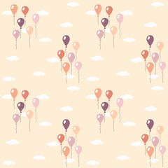 Pattern with the image of balloons and clouds. Pastel